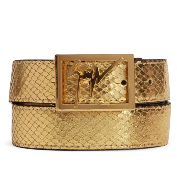 giuseppe zanotti NEW gold leather logo buckle belt - Picture 1 of 5